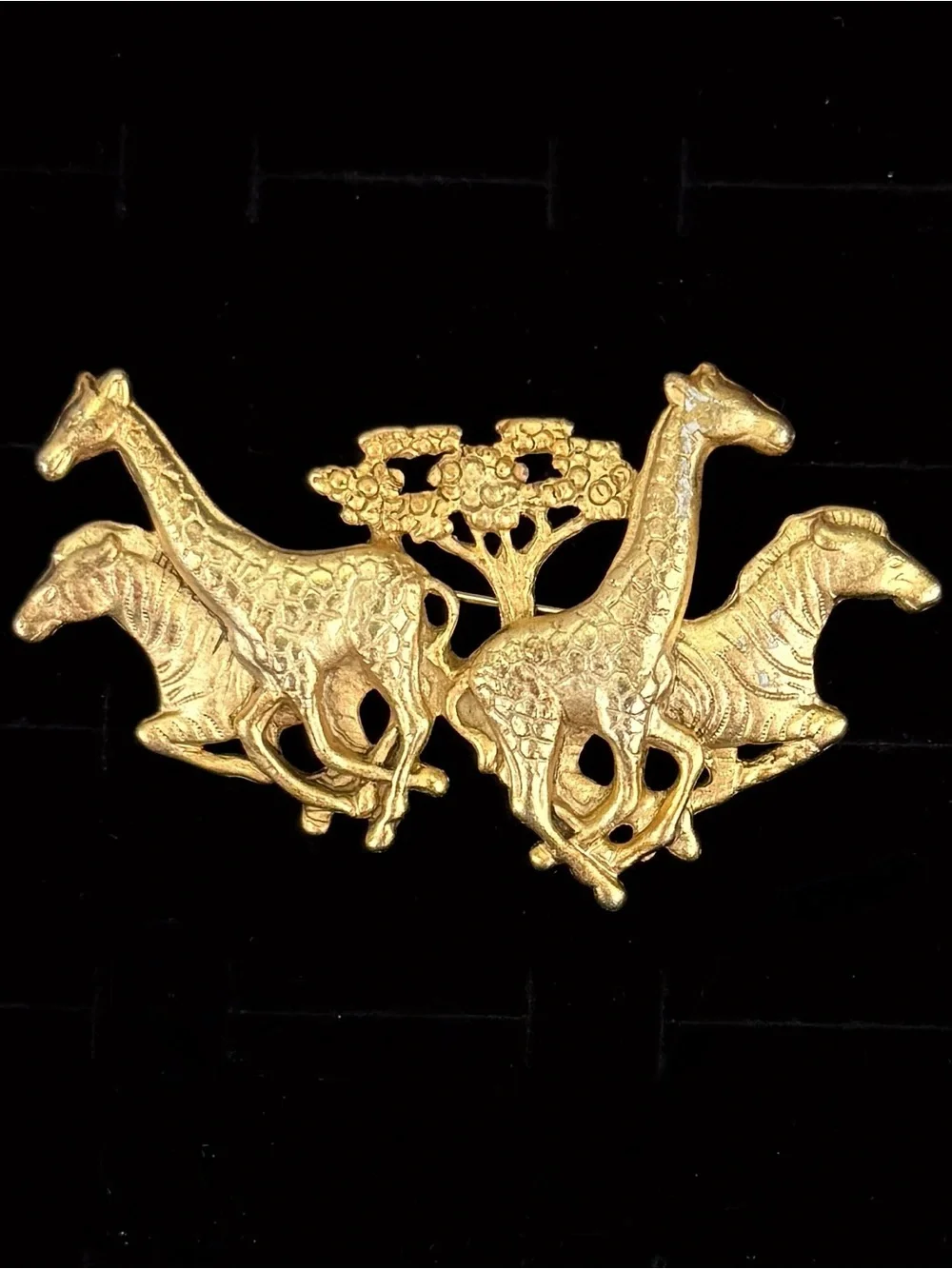 Vintage AJC Gold Tone Safari Giraffe Zebra African Wildlife Brooch Pin